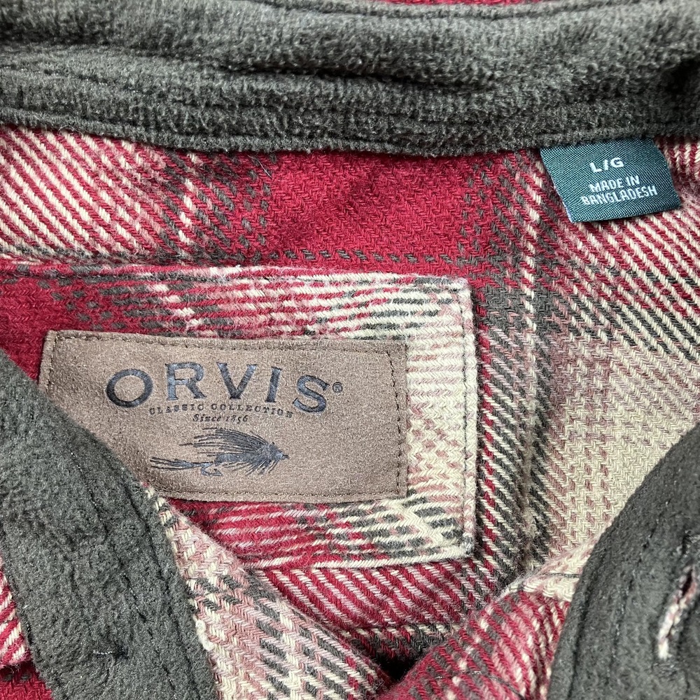 ORVIS Shirt Large Heavy Perfect Flannel Jacket Plaid Shacket Side Pockets - Picture 3 of 11